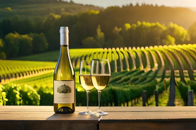 A bottle of wine and a bottle of wine on a table