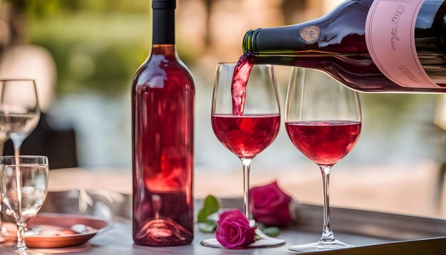 a bottle of wine is being poured into a wine glass