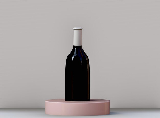 Photo a bottle of wine is on a pink stand with a white cap.