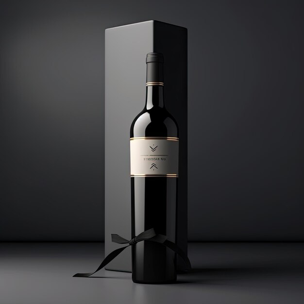 Photo bottle of wine mockup on dark background 3d illustration