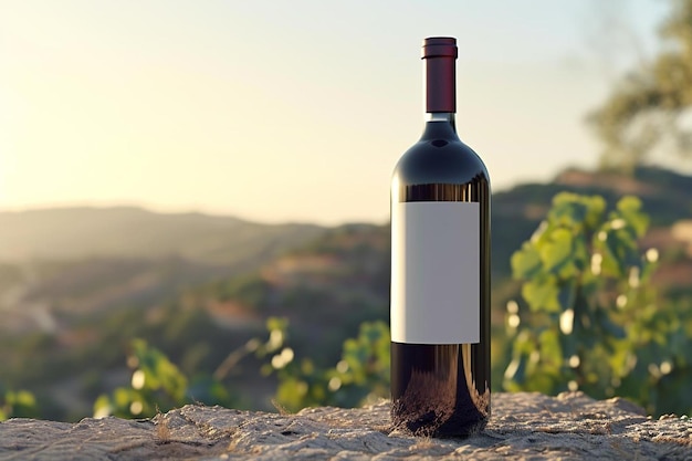 Photo a bottle of wine sitting on top of a rock