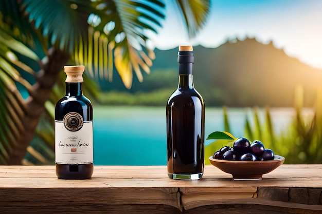 a bottle of wine with a bottle of wine on the table.