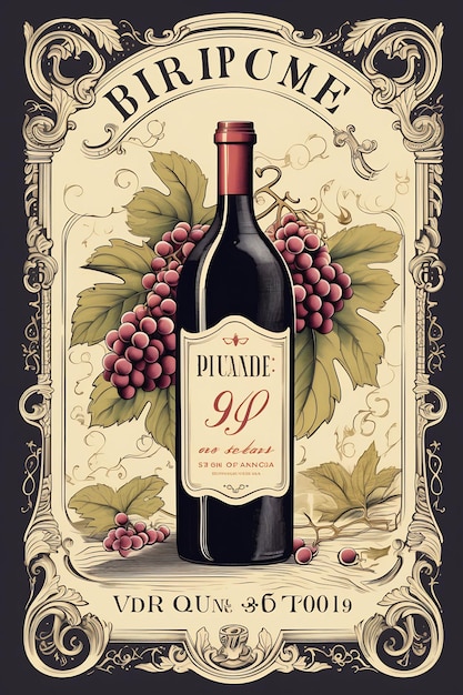 a bottle of wine with grapes on the label