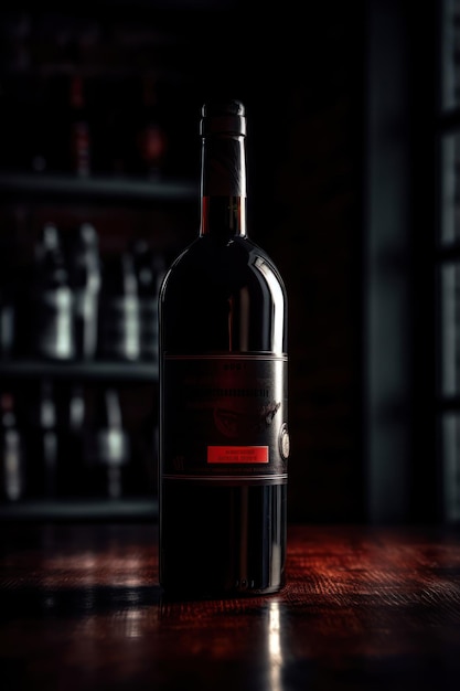 A bottle of wine with a red label that says'the word " on it.