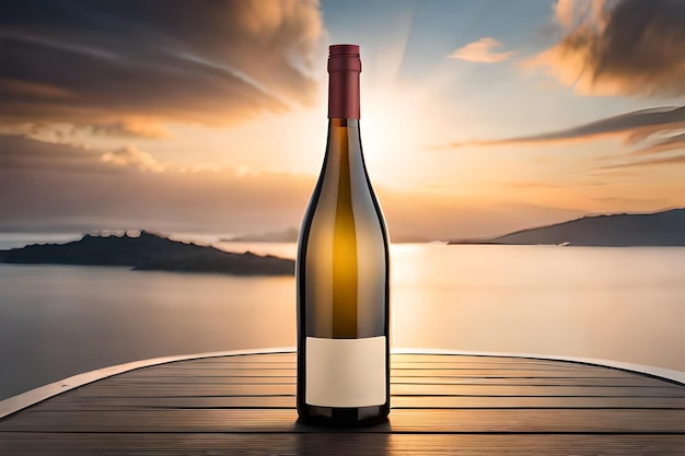 夕日を背景にワインのボトル