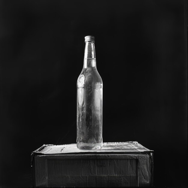Photo bottle of wine on the wooden box