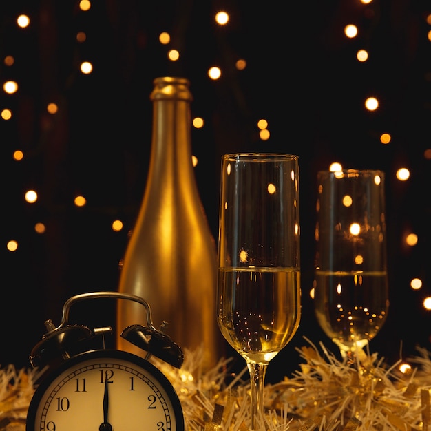 Photo bottle with champagne prepared for new year