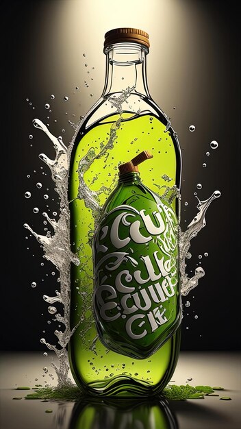 Foto una bottiglia con un liquido verde e spruzza generativo ai