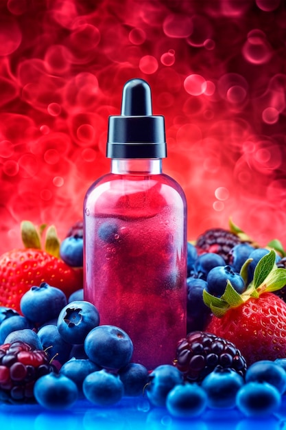 Bottle with liquid Vaping Flavored eliquid Berries and fruits Generative AI