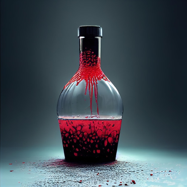bottle with magical red fluid pouring out of it