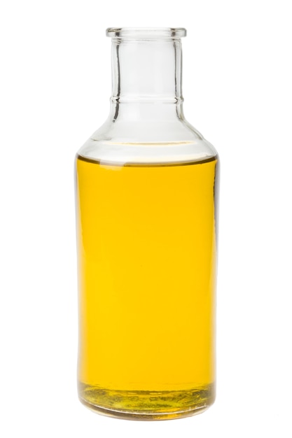 Bottle with oil without cap isolated on white