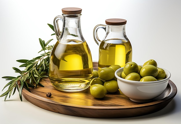 bottle with olive oil and olives