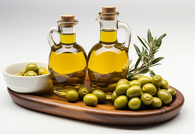 bottle with olive oil and olives