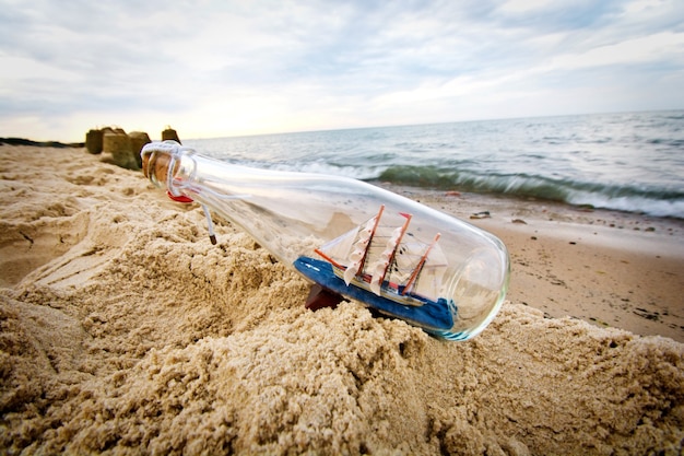 Photo bottle with ship inside.