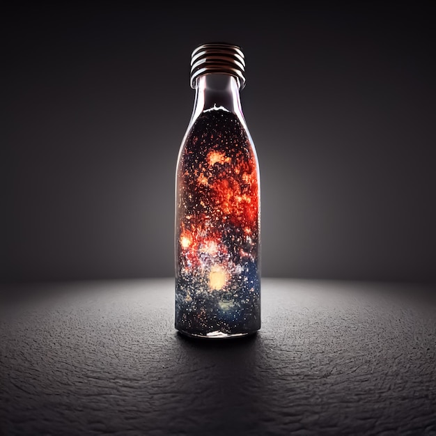 A bottle with the universe in it and the stars inside.