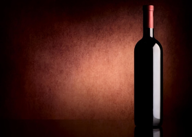 Bottle with wine on a vinous background