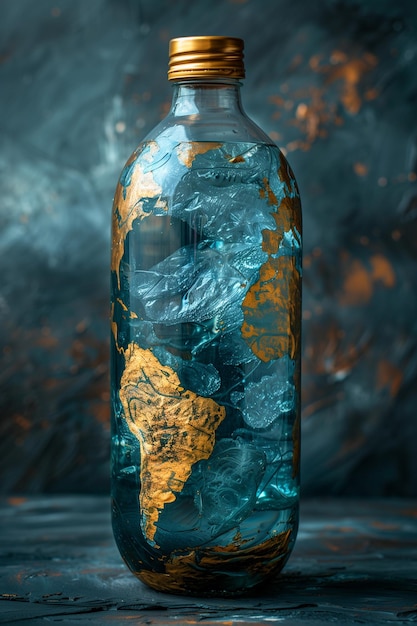 Photo a bottle of the world in blue