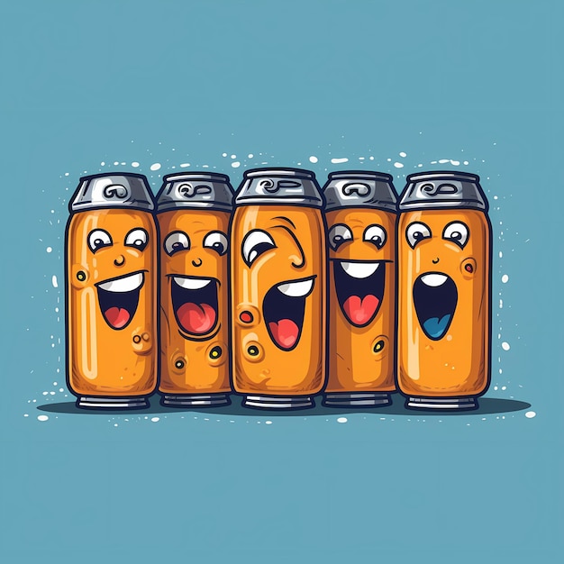 Photo bottled happiness cartoon illustration of a colorful 6pack of beers for smiles and cheers