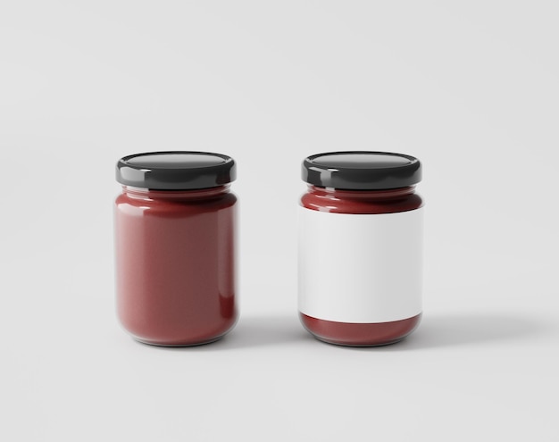 Bottled jam on a white background glass bottle with label