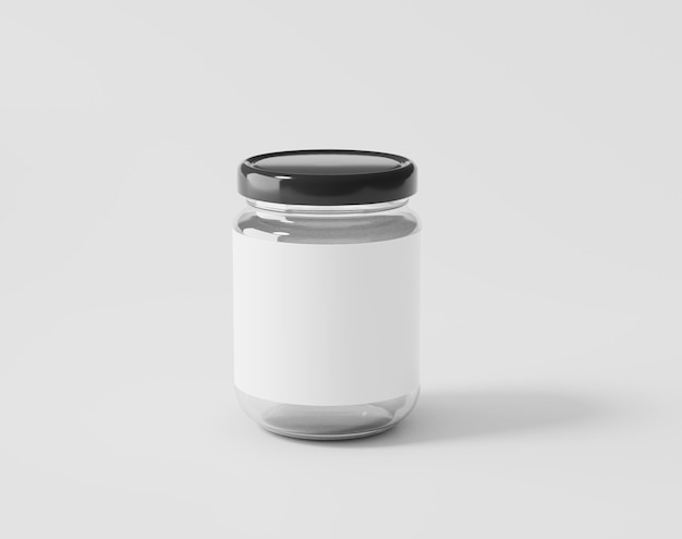 Bottled jam on a white background glass bottle with label