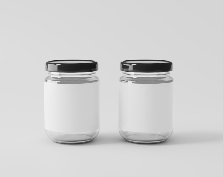 Photo bottled jam on a white background glass bottle with label