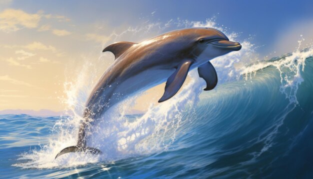 Фото Дельфин с бутылочным носом прыгает через волны 1