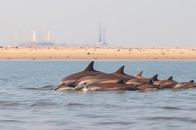 Bottlenose dolphins swimming in the indian ocean