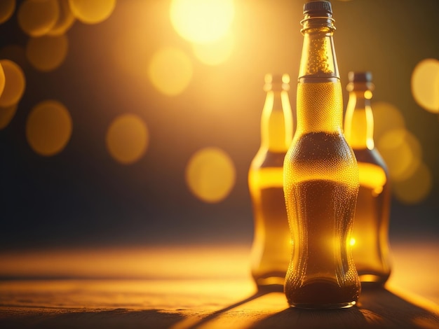 Bottles of beer bright image bokeh lens flare ai generative