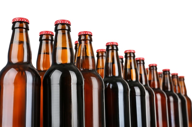 Bottles of beer on white background