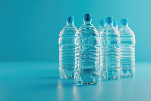 Bottles of clean water on color background