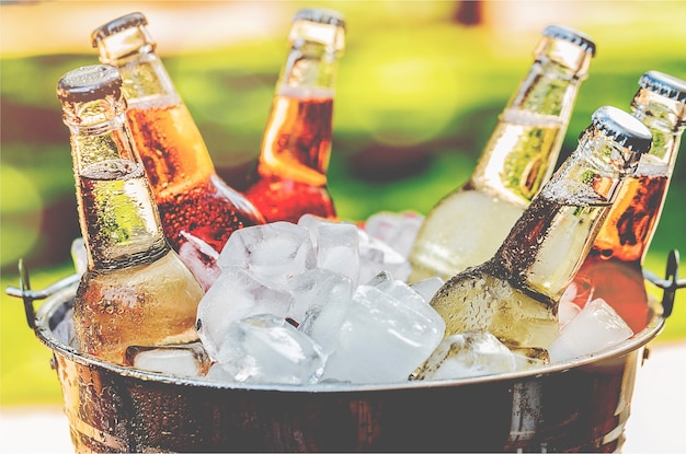 Bottles of cold and fresh beer