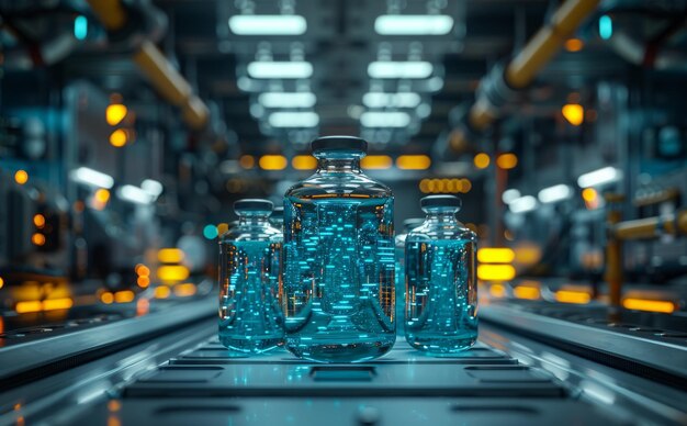 Photo bottles on the conveyor belt