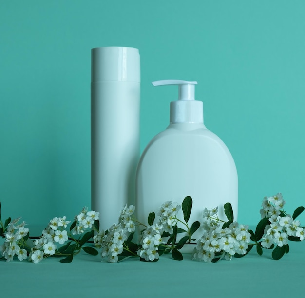 Bottles for cosmetic products without a label Body care concept