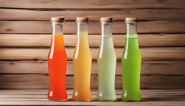 Foto bottiglie di diversi colori, tra cui verde arancione e giallo