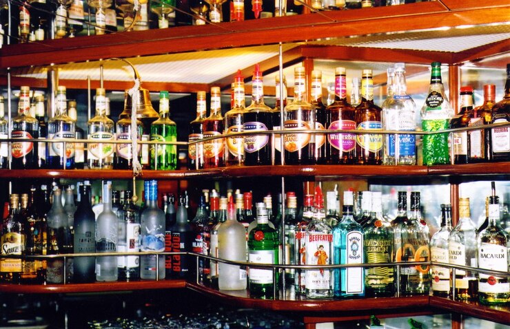 Photo bottles on display at bar counter