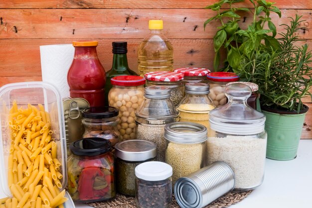 Photo bottles in jar on table