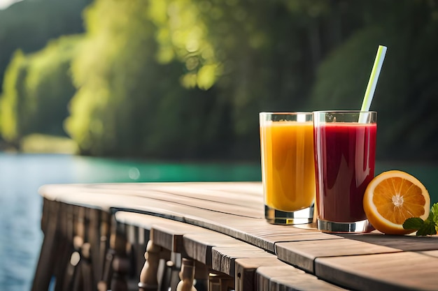 bottles of juice with a bottle of wine next to them.