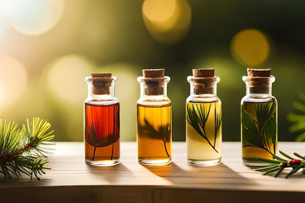 bottles of olive oil on a wooden table