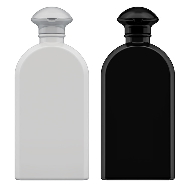 Photo bottles of shampoo black and white color 3d rendering