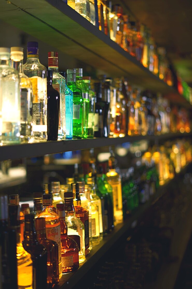 Photo bottles in shelves
