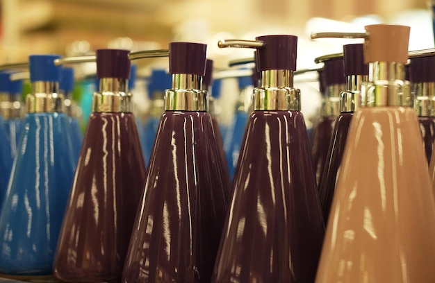 Bottles for soap in the store close up picture