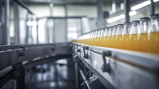 Bottles of soda moving on factory conveyor