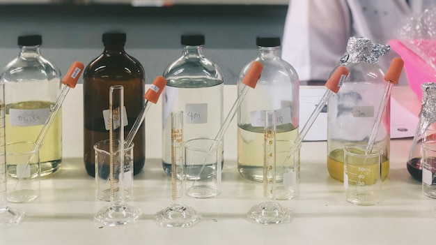 Photo bottles on table