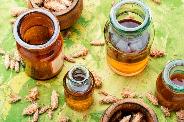 Bottles of tincture of pine buds