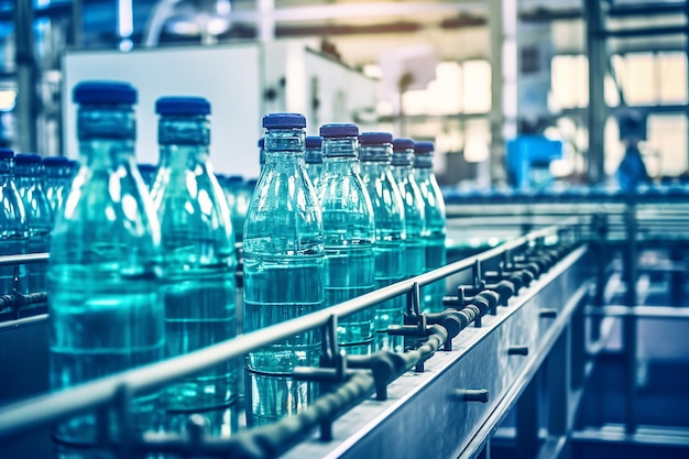 Bottles of water on a conveyor belt