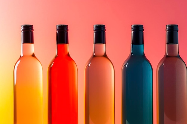 Bottles of wine with new flavors and different colors isolated design Ai generated