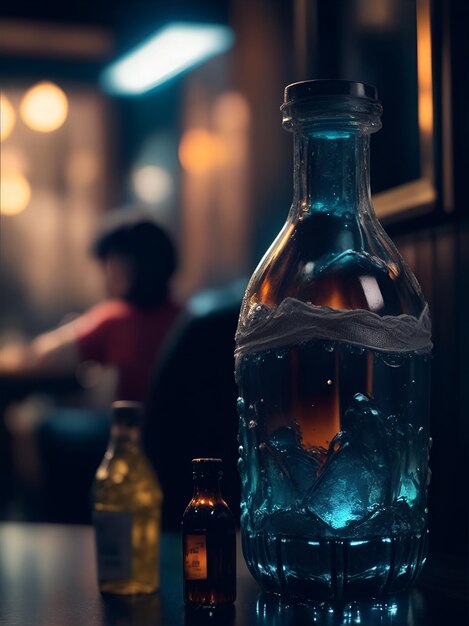 Photo bottles with alcoholic and nonalcoholic drinks in a cafe or restaurant generative ai