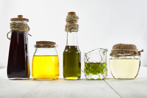 Bottles with different kinds of vegetable oil