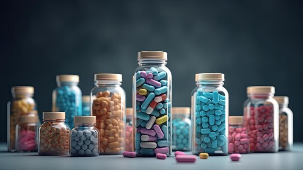 Foto bottiglie con pillole per farmaci farmaceutici generate