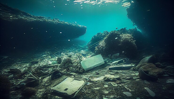 Photo the bottom of the ocean is covered with debris generative ai